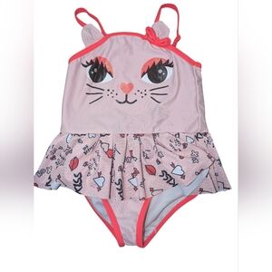Pink Cat Face Kids Swimsuit